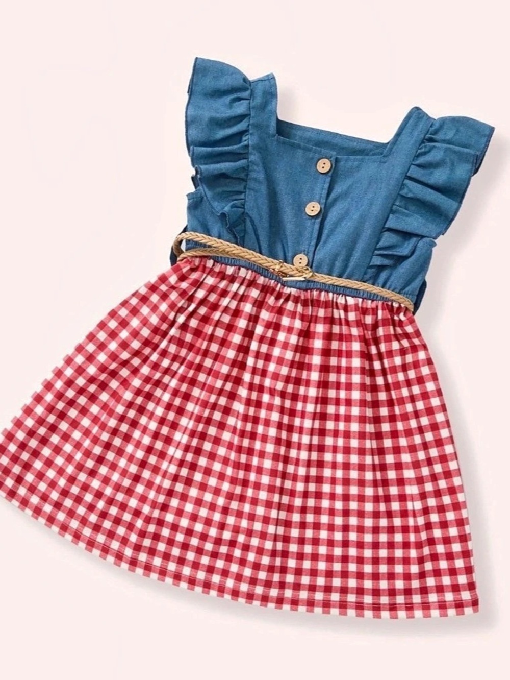 Pete & Lucy Kids Gingham Ruffle Dress in Red & Blue NWT